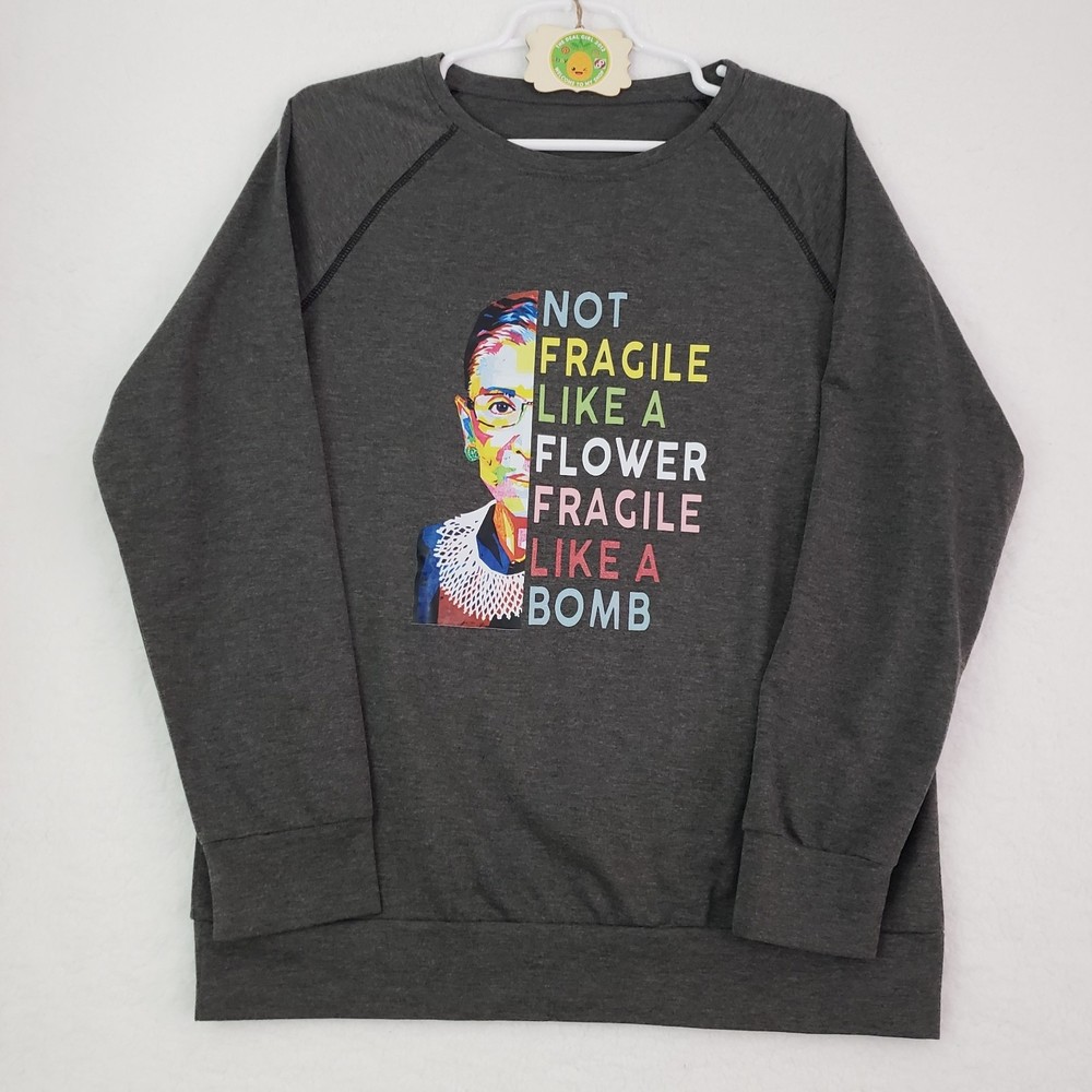 Ruth Bader Ginsburg Women's Fragile Like A Bomb Gray Long Sleeve XL